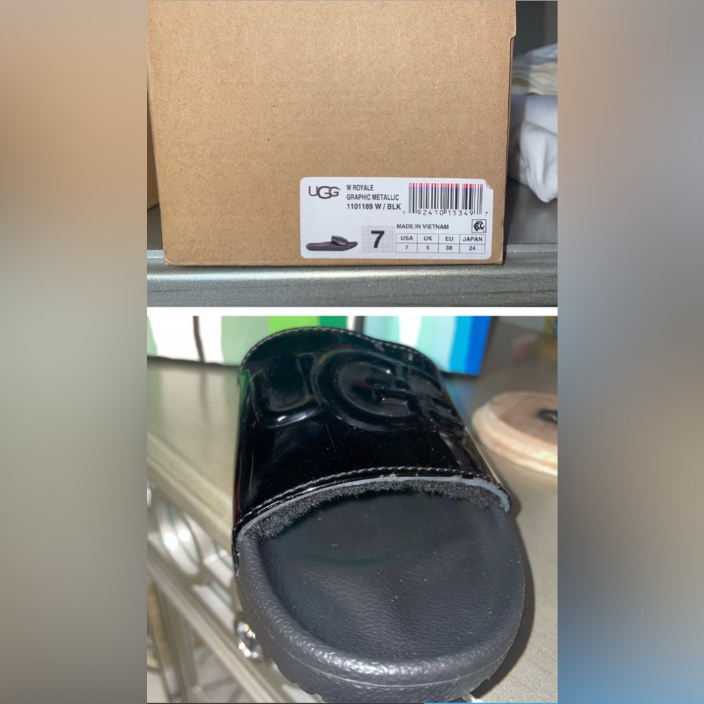 UGGS Sandals Black slip ons size 7 pre owned in original Box